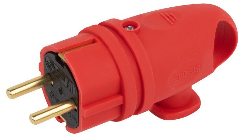Вилка VX11-R-IP44 каучуковая c заземлением 16А IP44 с кольцом угловая красная | Б0055417 | ЭРА
