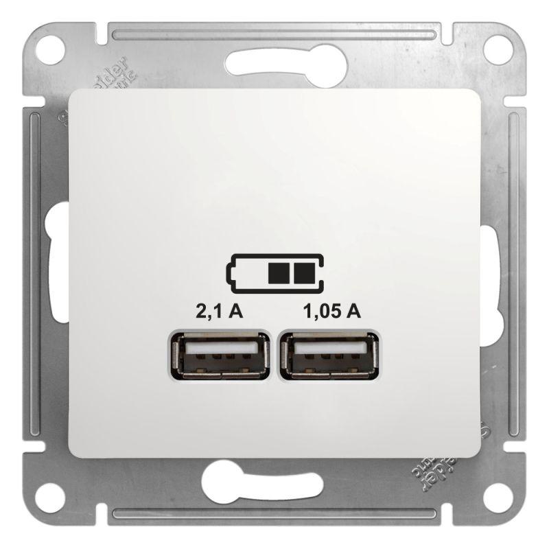 Glossa Белый USB Розетка, 5В/2100мА, 2х5В/1050мА, механизм | GSL000133 | SE