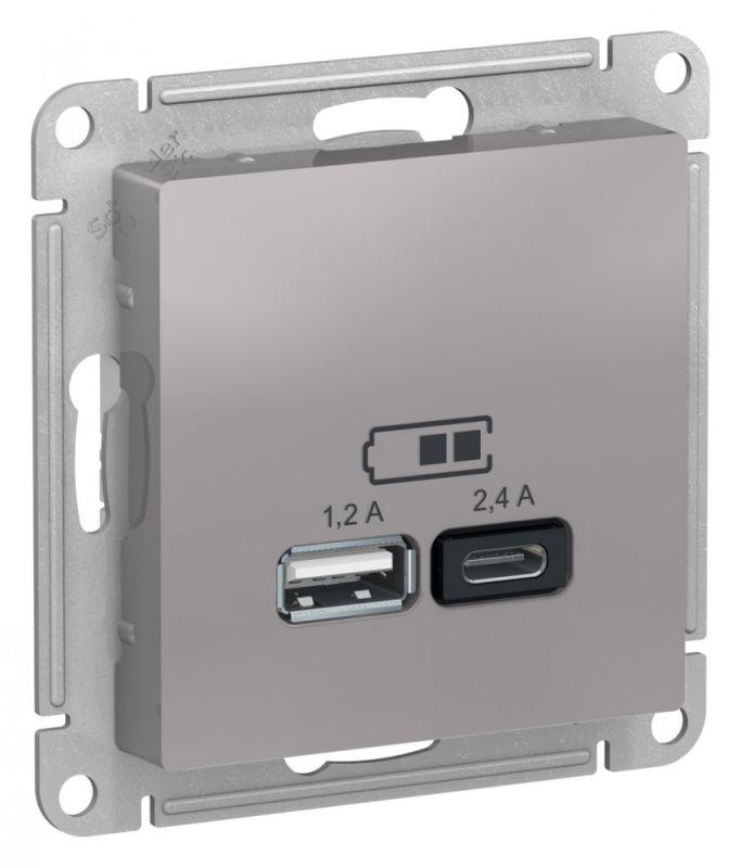 AtlasDesign Алюминий USB Розетка A+С, 5В/2,4А, 2х5В/1,2А, механизм | ATN000339 | SE