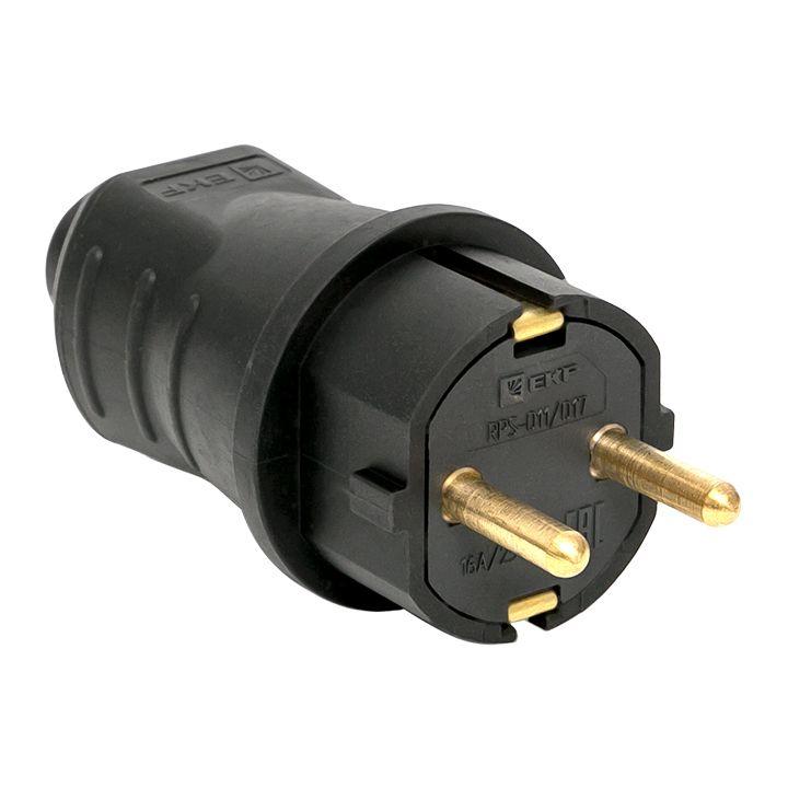 Вилка прямая каучуковая 230В, 2P+PE, 16A, IP44 Basic | RPS-011-16-230-44 | EKF