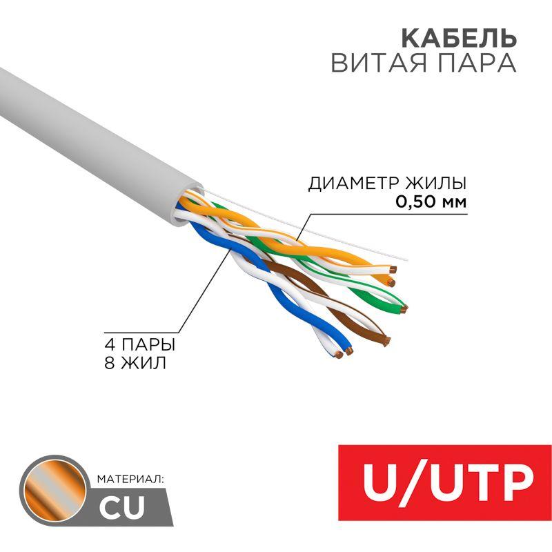 Кабель UTP  4PR  24AWG  CAT5e  305м | 01-0043 | REXANT