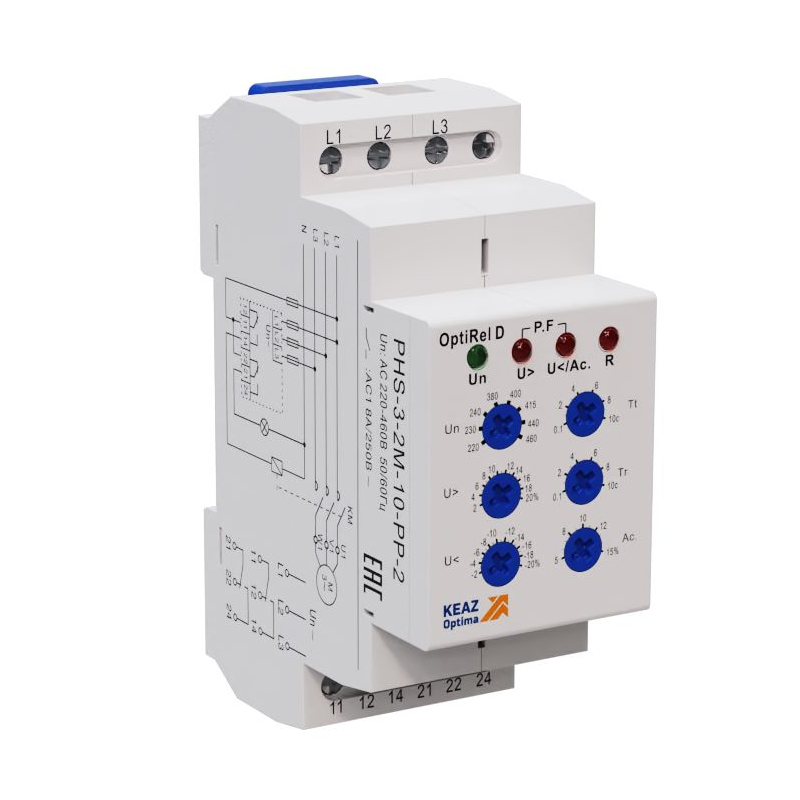 Реле контроля фаз OptiRel D PHS-3-2M-10-PP-2 универсальное 3Ф 2СО | 332003 | КЭАЗ