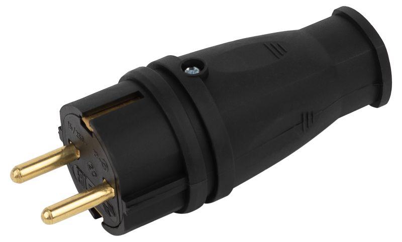 Вилка каучуковая c заземлением 16А IP44 прямая черная VX10-B-IP44 | Б0055414 | ЭРА