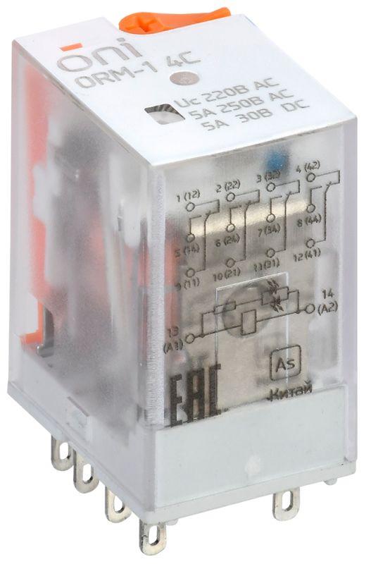Реле интерфейсное ORM-1 4C 220В AC с LED и тест. кнопкой ONI | ORM-1-4C-AC220V-L-B | ONI