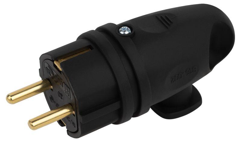 Вилка VX11-B-IP44 каучуковая c заземлением 16А IP44 с кольцом угловая черная | Б0055416 | ЭРА