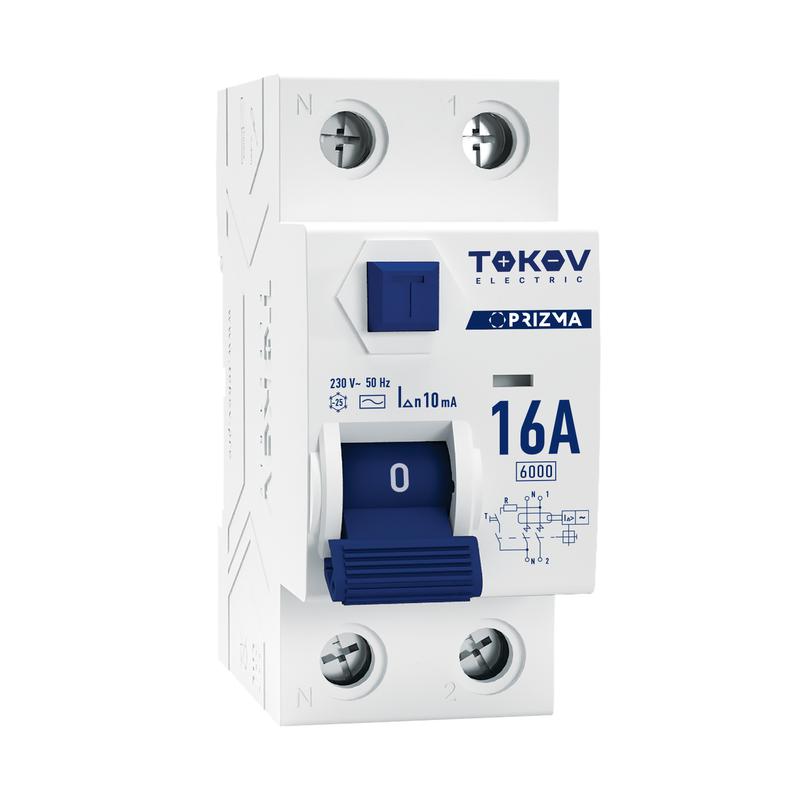 Выключатель дифференциального тока (УЗО) 2П (1P+N) 16А 10мА тип AC 6кА TOKOV Electric TKE-PZ60-RCDM-