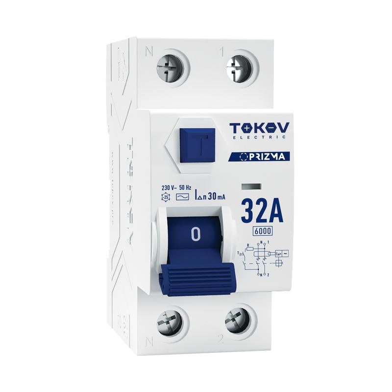 Выключатель дифференциального тока (УЗО) 2П (1P+N) 32А 30мА тип AC 6кА TOKOV Electric TKE-PZ60-RCDM-