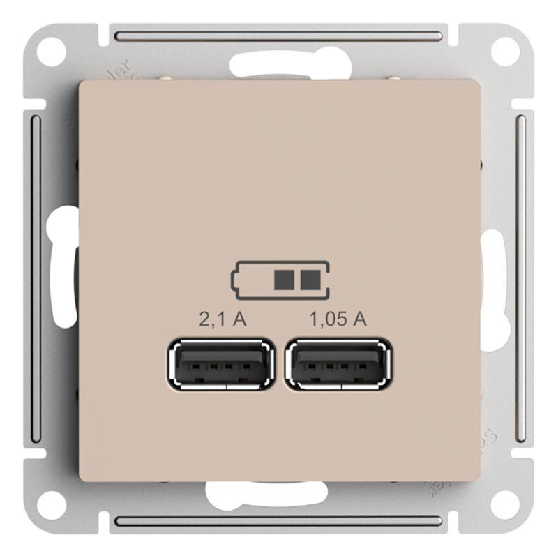 AtlasDesign Песочный USB Розетка A+A, 5В/2,1 А, 2х5В/1,05 А, механизм | ATN001233 | SE