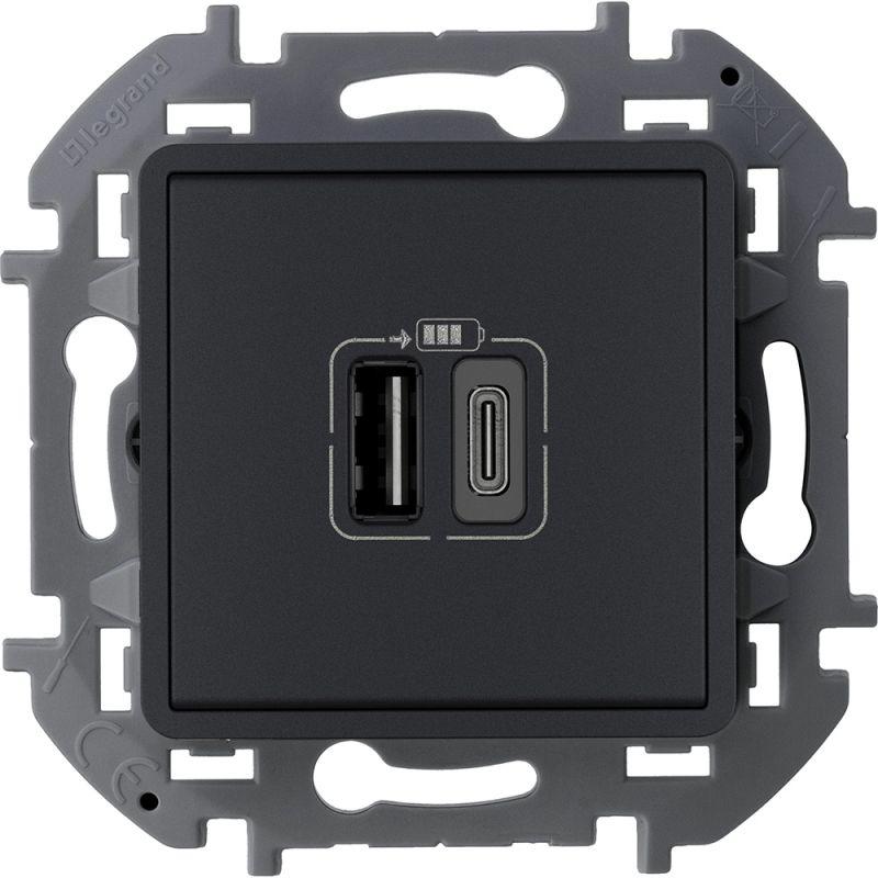 Inspiria Антрацит Устройство зарядное 2 местное с USB-разьемами A-C 240В/5В 3000мА С/У без рамки | 6