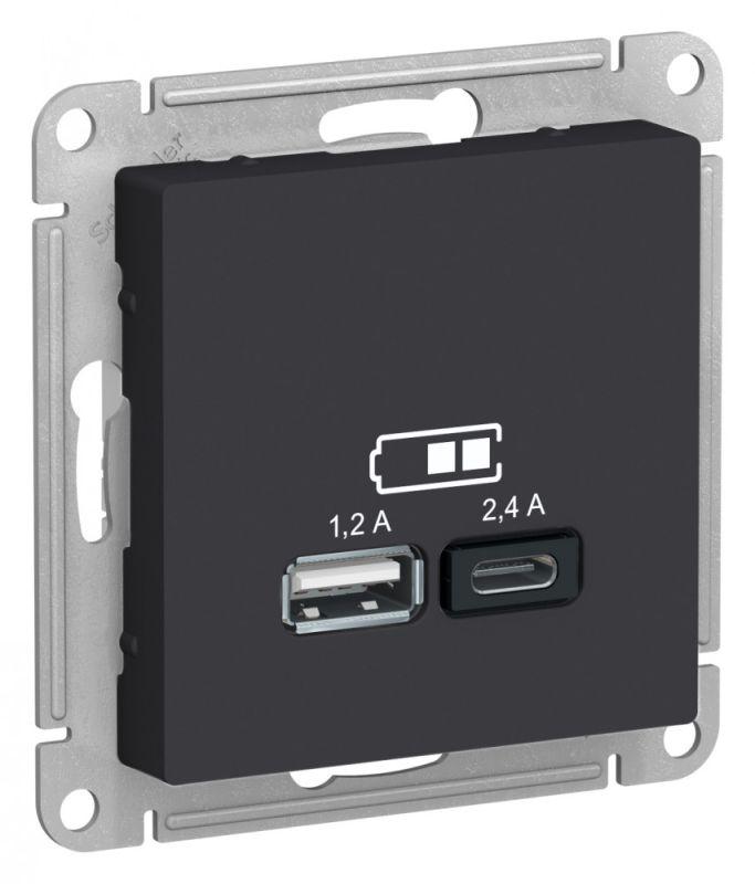 AtlasDesign Карбон USB Розетка A+С, 5В/2,4А, 2х5В/1,2 А, механизм | ATN001039 | SE