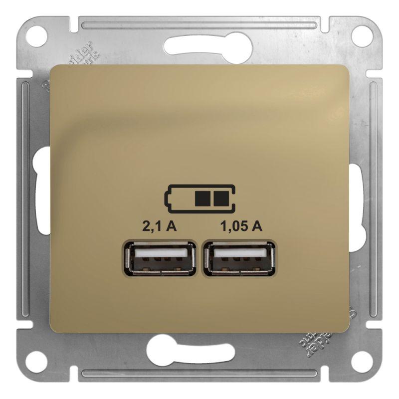 Glossa Титан USB Розетка, 5В/2100мА, 2х5В/1050мА, механизм | GSL000433 | SE