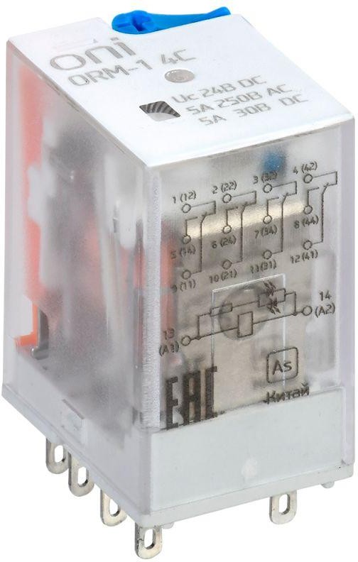 Реле интерфейсное ORM-1 4C 24В DC с LED и тест. кнопкой ONI | ORM-1-4C-DC24V-L-B | ONI