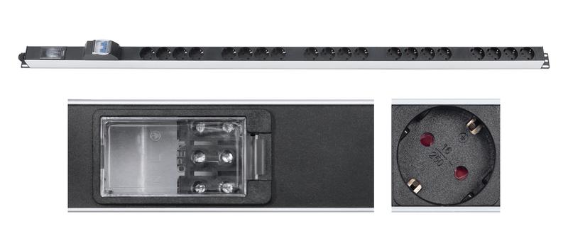 Блок розеток 20-м PDU-16-20S-B-T 16А вертикал. для 19дюйм шкафов Schuko автомат защиты клеммная коло
