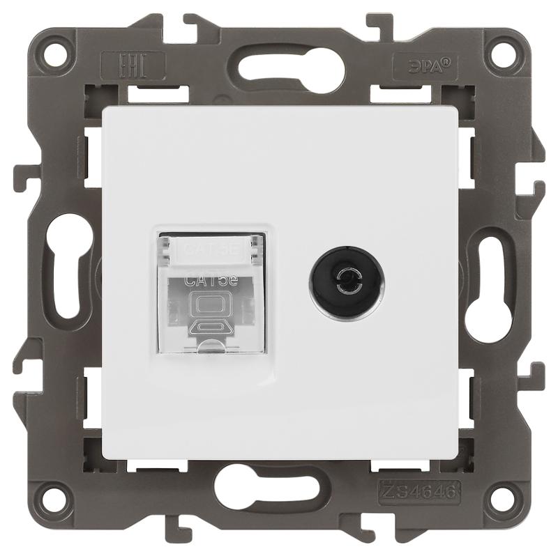 14-3110-01 Электроустановка ЭРА Розетка RJ45+TV, IP20, белый | Б0034314 | ЭРА