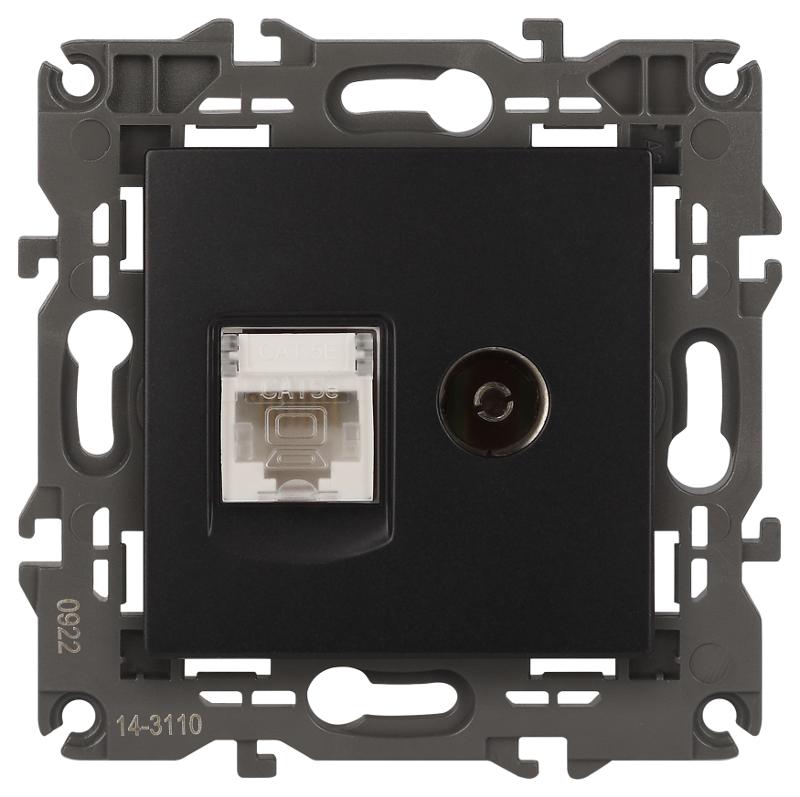 14-3110-05 Электроустановка ЭРА Розетка RJ45+TV, IP20, антрацит | Б0034318 | ЭРА