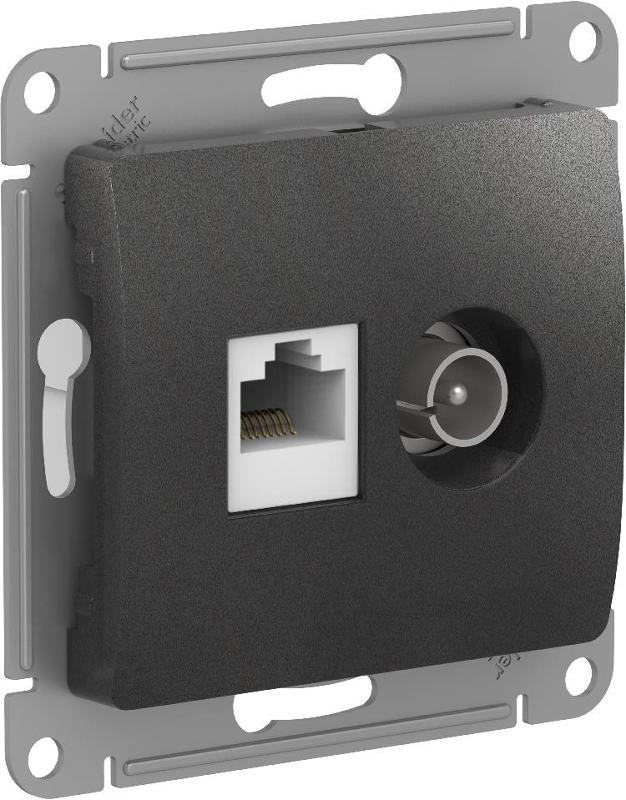 Glossa Антрацит Розетка 2-ая TV + компьютерная RJ45, кат. 5Е, механизм | GSL000789 | SE